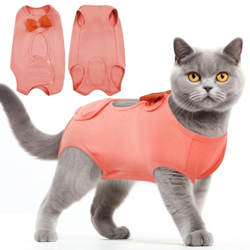 OUOBOB Katzen-Genesungsanzug, Katzen-Einteiler für Katzen nach Operationen, weiblich und männlich, atmungsaktiv, professioneller Katzen-OP-Anzug, zur Genesung von Katzen gegen Lecken von von OUOBOB
