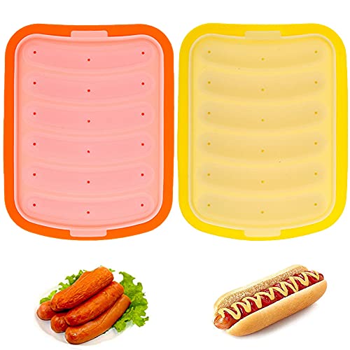 2 Stück Wurstform,Silikon-Wurstform,Hot Dog-Form,DIY Hot Dog-Form,Hot-Dog-Form aus Silikon,Wurst Hot Dogs-silikon-Form,antihaftbeschichtet,für BBQ Backen Kochen Home Küche,6 Cavities von OUOQI