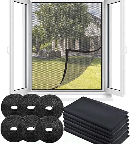 6 Stück Fliegengitter Fenster, 150x130cm Insektenschutz Fenster mit 6 Rollen Selbstklebeband, Insektenschutz Fenster, Zuschneidbar Mückenschutz Fenster, Schützen die Familie vor Insekten von OUOQI