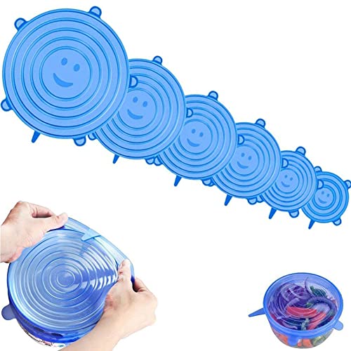 6 Stück Silikon Stretch Deckel,Dehnbarer Silikondeckel,Silicone Stretch Lids,Silikon Frischhal Tedeckel BPA-freieWiederverwendbare Silikonhülle,für Schüsseln,Becher,Dosen,Obst von OUOQI