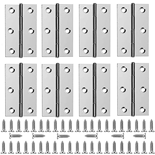 8 Stück Edelstahl Scharniere,Türscharnier Edelstahlscharnier,Edelstahl Tür-Scharnier,Edelstahlscharniere,Schrank Schublade Scharnier mit 48 Stück Edelstahlschrauben,für Wohnmöbel von OUOQI