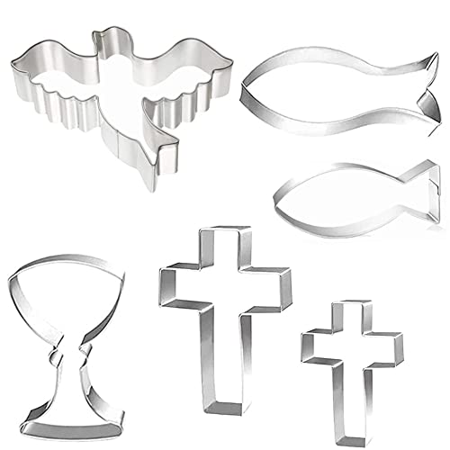 Ausstechformen Set,Fisch Kreuz Taube Kelch Keksausstecher Ausstechform Plätzchenformen Formen,6 Stück Ausstecher Ausstechformen,Cookie Cutter für Kommunion Konfirmation Taufe von OUOQI