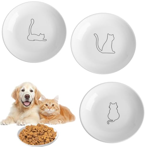 3 Stück Katzen Fressnapf Futternapf, Nassfutternäpfe, Flache Schalen, Katzenfutter Teller Keramik, Katzennäpfe Keramik Napf, Flacher Breiter Futter für Katzen von OUOQI
