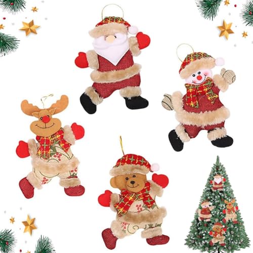 Santa Puppe Hängende Verzierung Dekor,4 Pcs Weihnachtsmann Bär Puppe Baum Hängen,Weihnachtsbaum Plüsch Ornamente,Claus Schneemann Bär Ornament Santa,für Weihnachten Urlaub Party Dekor von OUOQI