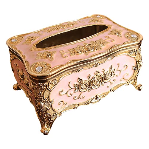 Dekorativer Taschentuchbox-Halter, rustikaler Acryl, europäischer Stil, für Hotelbars, goldfarben, rosa, 18 x 12 x 9 cm von OUOULAJY