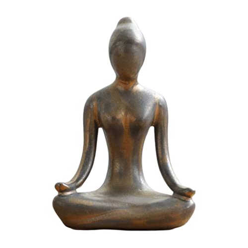 OUOULAJY 1 x Yoga-Mädchen-Ornamente, Kunstfigur, Statue, kleines Regal, Schreibtisch-Dekoration, Bronze-Stil 1 von OUOULAJY