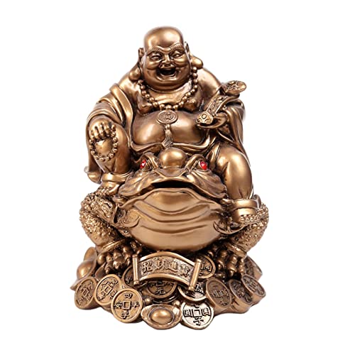 OUOULAJY Lachender Buddha sitzt auf Geld Frosch Statue für Tischdekoration, Bronze, klein von OUOULAJY