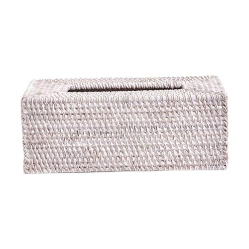 Rattan-Tücherbox, Organizer, Taschentuchhalter, für Hotel, Wohnzimmer, Waschraum, Weiß, 26 x 15 x 10 cm von OUOULAJY
