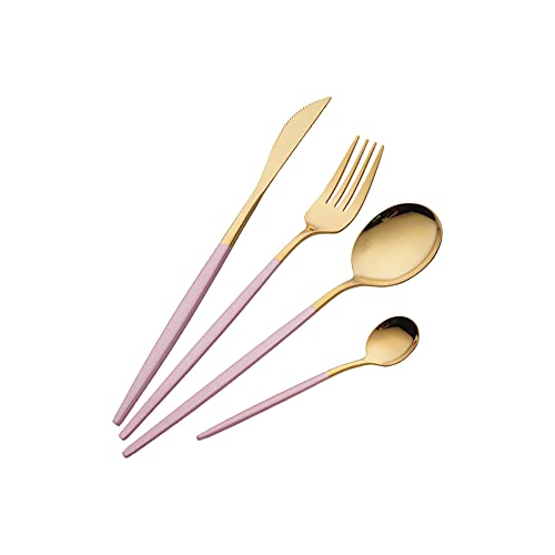 16 Stück Besteck Rosa gold,Edelstahl Besteckset,Besteck set gold rosa,Einschließlich Steakmesser/Tafelgabeln/Suppenlöffel/Teelöffel,Service für 4 Personen(Rosa Gold) von OUQIWEN