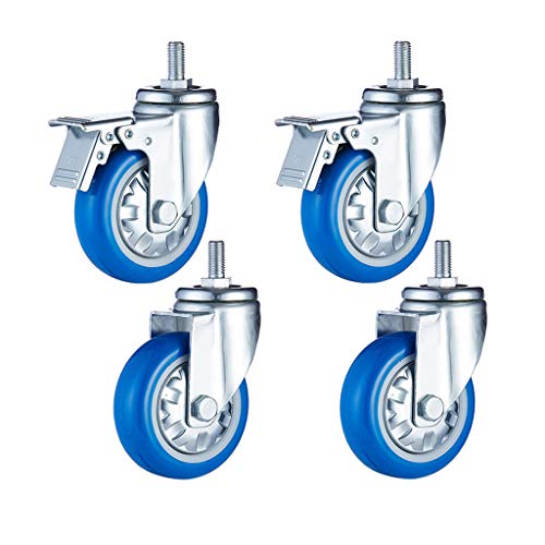 OURECO 4 Pack Industrialors With Brake, M12 Bolt Swiveler Wheels Mute Polyurethaneers Anti-Wear Smoothers Blue 3In/4In/5In/2 With Brake + 2 No Brake/75Mm(3In) von OURECO
