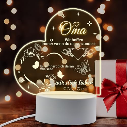 OURISE Geschenke für Oma - Acryl LED Nachtlicht, Geschenk Oma Geburtstag, Personalisierte Oma Geschenk, Besondere Geschenke Oma, Muttertagsgeschenk Geschenke von OURISE