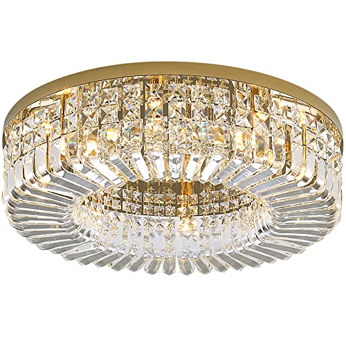 LED Moderne Dimmbar Kristall Deckenleuchte Gold Wohnzimmer Deckenlampe Groß Wohnzimmerlampe Runden Edelstahl Deko Licht E14×8 Schlafzimmer Studie Restaurant Hotel Dekorative Beleuchtung (Gold) von OURLOVEII