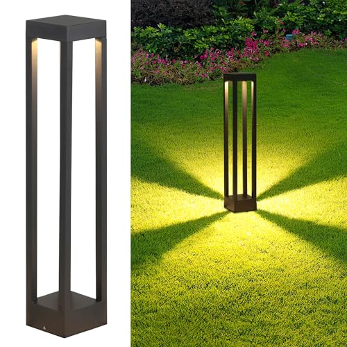 OURLOVEII 10W LED Wegeleuchten Außen 60cm, Schwarz Außenlampe Stehend IP54 Wasserdicht Garten Pollerleuchte, 3000K Standleuchte Außen, Aluminium Außenlampe Stehend, für Pfad Rasen (60cm) von OURLOVEII