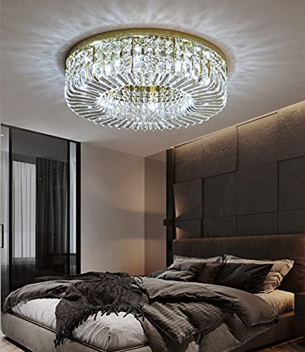 OURLOVEII Dimmbar Kristall Deckenleuchte Gold Groß Wohnzimmerlampe Runden Ø50cm von OURLOVEII