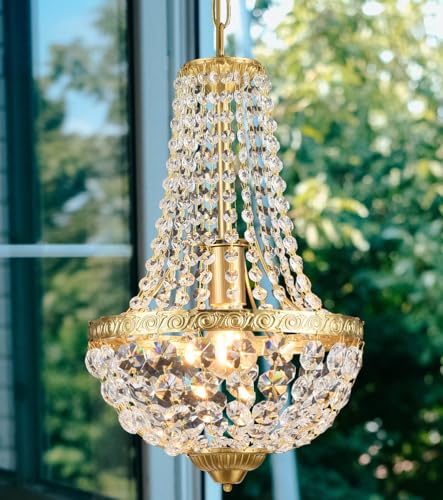 OURLOVEII LED Kristall Kronleuchter Gold Vintage Industrielle E27 Esszimmer Hängelampe Dimmbar Pendelleuchte 3000K-6500K Esstisch Esstischlampe Hängend Kristall Lampe Runde Käfig Wohnzimmerlampe Flur von OURLOVEII