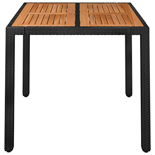 OUSEE Gartentisch mit Holzplatte Schwarz 90x90x75 cm Poly Rattan von OUSEE