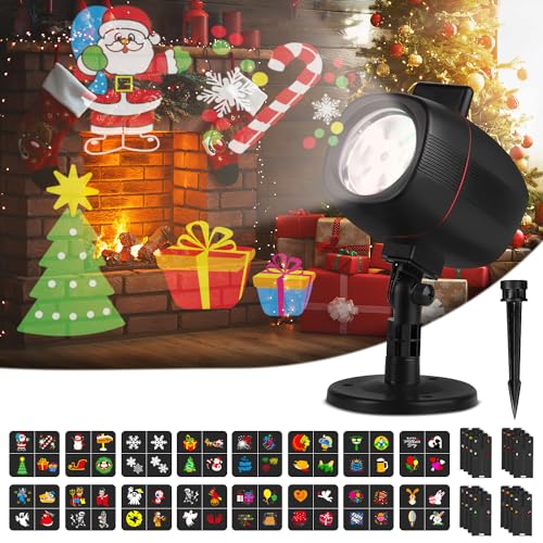 OUSFOT LED Projektorlampe Weihnachten mit 16 Folien Projektor Lichter IP65 Wasserdicht für Weihnachten/Halloween/Indoor/Garten von OUSFOT