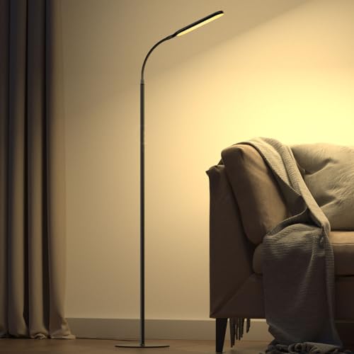 OUSFOT Led Stehlampe Dimmbar mit 3 Farbtemperaturen&Stufenlos Dimmbar 180cm Stehleuchte Leselampe mit Touch-Steuerung&Fernbedienung, verstellbare Schwanenhals für Schlafzimmer/Wohnzimmer/Büro Schwarz von OUSFOT