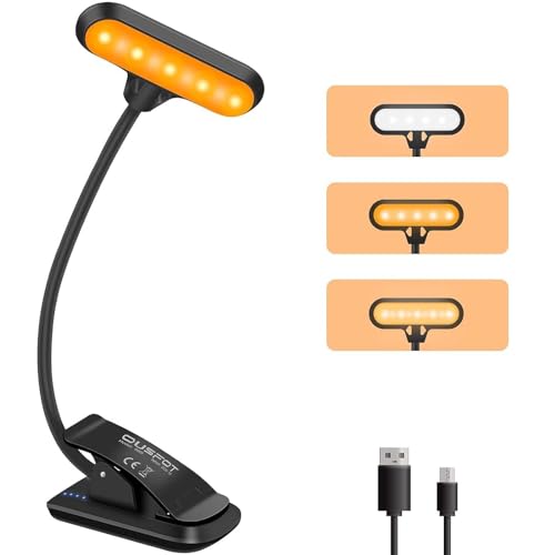 OUSFOT Leselampe Buch Klemme mit 3 Helligkeit 9 LED USB Wiederaufladbar Klemmleuchte 360° Flexibel Led Klemmlampe für Buch Büro Bett Notenständer von OUSFOT