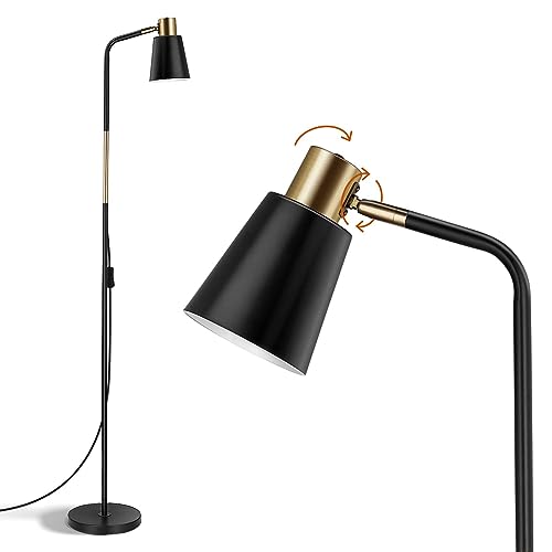 OUSFOT Leselampe Stehlampe Wohnzimmer mit Höhe 146cm 230V E27 Max 40W Retro Stehleuchte mit Metall Lampenshirm Leselampe für Büro, Schlafzimmer (ohne Glühbirnen) Schwarz von OUSFOT