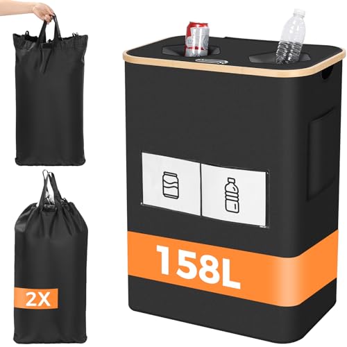 OUSFOT Pfandflaschen Sammelbehälter, 158L Schwarz Pfandflaschen 2 Fächer Leergut Sammelbehälter Pfandflaschen Behälter Geeignet Küche von OUSFOT