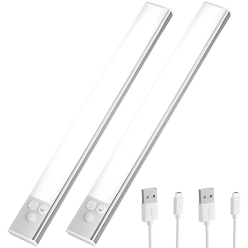 OUSFOT Schrankbeleuchtung LED mit Bewegungsmelder 30cm [2 Stück] kabellos Schrankleuchte USB Wiederaufladbar Unterbauleuchte Schranklicht für Treppen, Schlafzimmer, Kleiderschrank Silber von OUSFOT