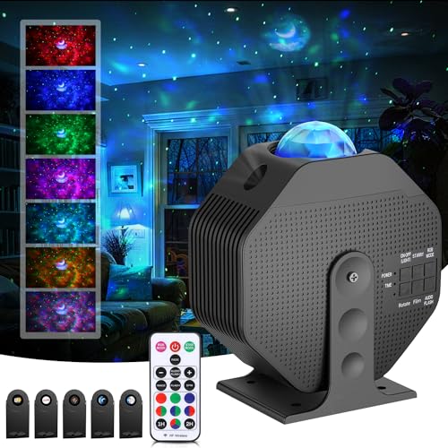 OUSFOT Sternenhimmel Projektor Kinder mit Fernbedienung mit 5 Film/6 Farben/Timer-Funktion/Sound Control Mode, Galaxy projector, nachtlicht Sternenhimmel für Party Geschenk Weihnachten Halloween von OUSFOT