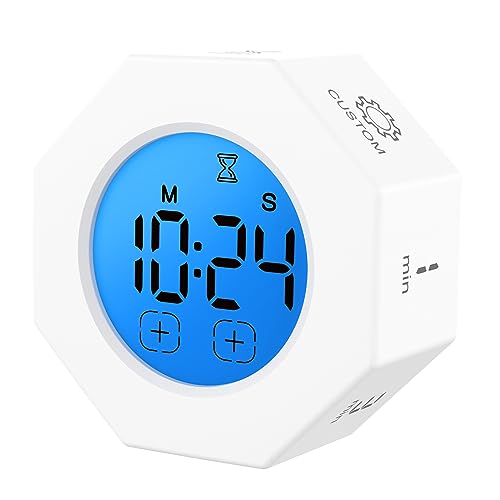 OUSFOT Timer Digital Würfel Multifunktions Flip-Timer mit Uhr/Wecker/Zwei Timing Mode/Custom-1-3-5-10-25-60s Countdown Cube Küchentimer mit USB-Ladekabel LCD Bildschirm für Büro/Studium/Kochen/Sport von OUSFOT