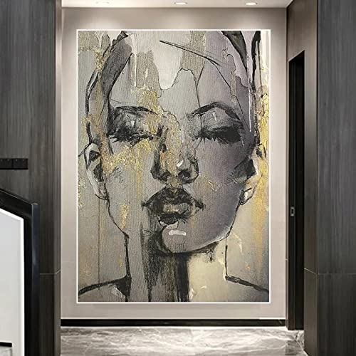 Abstraktes Gesicht Mädchen Poster und Drucke Schwarz Weiß Leinwand Kunst Schöne Frauen Gesicht Portrait Wandmalerei Bilder Dekoration 55x83cm Rahmenlos von OUSHION ART