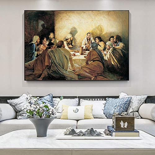 Das letzte Abendmahl Berühmte Kunst Leinwand Gemälde Wandkunst Schlafzimmer Dekor Retro Poster und Drucke Leinwandbilder für Wohnzimmer Dekor 70x100cm Innenrahmen von OUSHION ART
