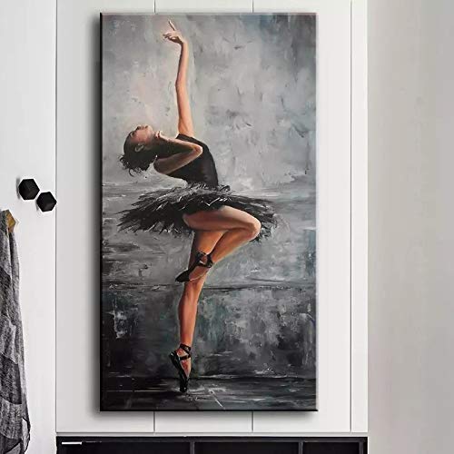 Figur Kunst Ballett Tänzerin Elegante Leinwand Gemälde Moderne Wandkunst Poster Drucke für Wohnzimmer Dekoration Bilder 70x140cm Rahmenlos von OUSHION ART