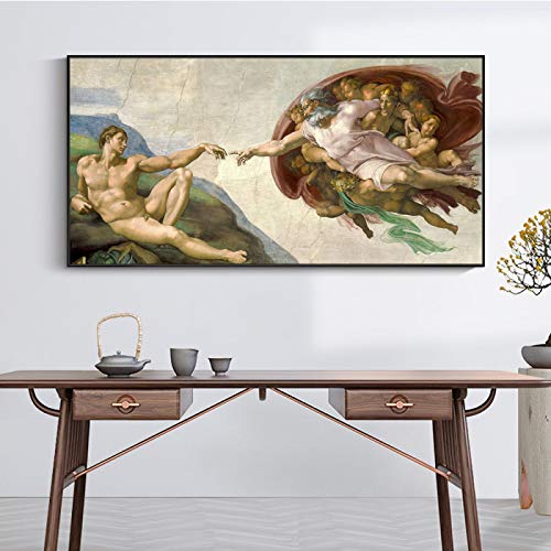 Michelangelo the Creation of Adam Canvas Paintings Office Decor Retro Wall Art Posters and Prints Famous Art Pictures Home Decor 80x160cm Innenrahmen von OUSHION ART