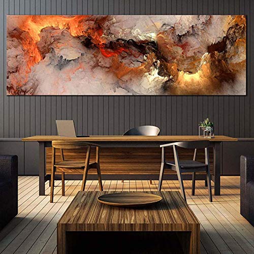 Nordic Schwarz Rot Wolken Leinwand Poster Schlafzimmer Dekor Orange Weiß Textur Abstrakte Leinwand Wandbild für Wohnzimmer Moderne Kunst 60x180cm Rahmenlos von OUSHION ART