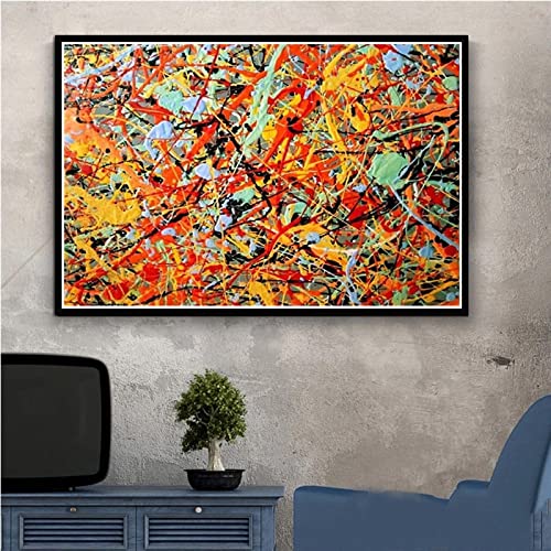 OUSHION ART Abstraktes Gemälde Jackson Pollock Psychedelic Poster und Drucke auf Leinwand, Wandbilder für Raumdekoration, 55 x 80 cm, rahmenlos von OUSHION ART