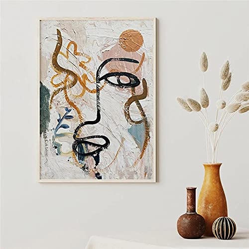 OUSHION ART Abstraktes menschliches Gesicht Matisse Leinwand Gemälde Bauernhaus Dekor Retro Poster und Drucke Wandkunst Bilder Schlafzimmer Dekor Wohnkultur 80x60cm Innenrahmen von OUSHION ART