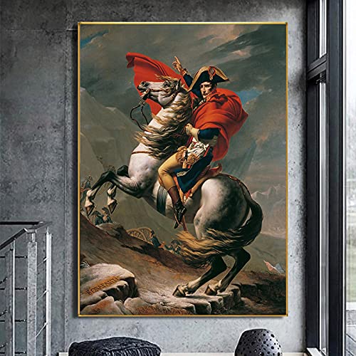 OUSHION ART Berühmtes Gemälde Napoleon überquert die Alpen Leinwand Poster und Drucke Wohnkultur Rot Retro Wandkunst Bild Wanddekoration 80x60cm Innenrahmen von OUSHION ART