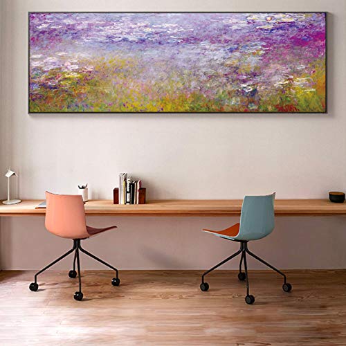 OUSHION ART Claude Monet Seerosen Leinwand Gemälde Hotel Dekor Retro Berühmte Drucke Wandkunst Impressionistische Blumen Bilder Raumdekor 45x135cm Innenrahmen von OUSHION ART