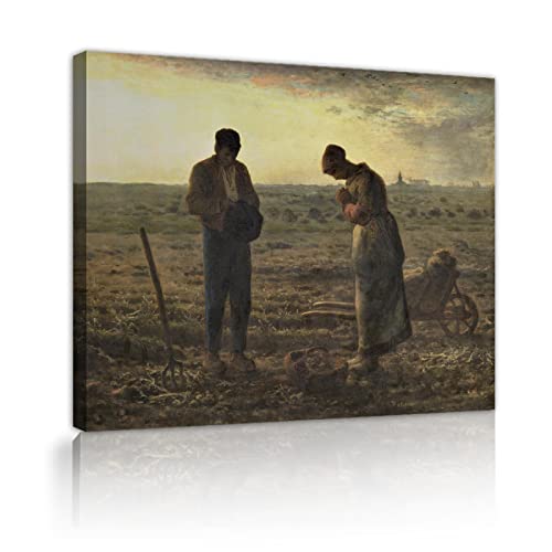 OUSHION ART Der Angelus von Jean-Francois Hirse Klassisches Feld Landschaft Ölgemälde Poster Paar Gebet HD Drucke für Bauernhaus Dekor 30x40cm Innenrahmen von OUSHION ART