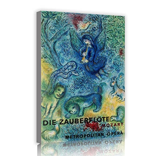 OUSHION ART Die Zauberflöte von Marc Chagall Surrealismus Kunstwerk Vintage Blau und Blau Ölgemälde auf Leinwand gedruckt für Bauernhaus Dekor 90x60cm Innenrahmen von OUSHION ART