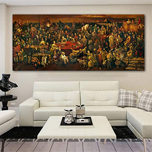 OUSHION ART Diskussion über die Göttliche Komödie mit Dante Wandkunst Bilder Poster für Wohnzimmer Berühmte Menschen auf der Welt zusammen Kunstwerk Leinwand Gemälde 40 x 100 cm Innenrahmen von OUSHION ART