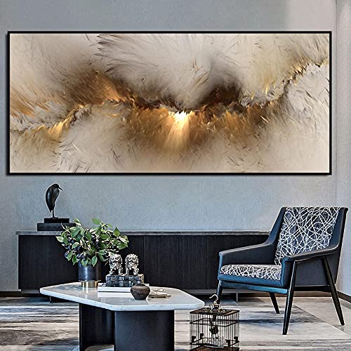OUSHION ART Graues Gras Helles Gold Licht Leinwand Poster und Gemälde Wandkunst Abstrakte Wolke Leinwand Bilder und Drucke für Galerie Dekor 55x140cm Innenrahmen von OUSHION ART