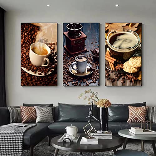 OUSHION ART Küche Zimmer Dekor Kaffee Bohne Dessert Kuchen Kekse Leinwand Gemälde Moderne Trendige Wandkunst Bilder für Wohnzimmer Cafe Dekor 40x30cmx3pcs Innenrahmen von OUSHION ART