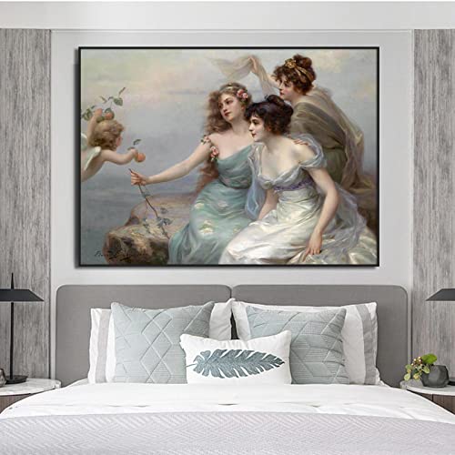 OUSHION ART Retro nostalgische nordische Frau und Baby Engel Poster Drucke Schlafzimmer Dekor Leinwand Gemälde Wandkunst Badezimmer Korridor Dekor 30 x 40 cm Innenrahmen von OUSHION ART