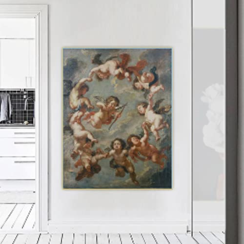 Peter Paul Rubens Religion Baby Engel Leinwand Kunst Ölgemälde Drucke Barock Kunstwerk Bild für Wohnzimmer Kinderzimmer Dekor 91x70cm Innenrahmen von OUSHION ART