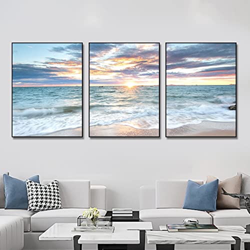 Sonnenaufgang, Meereslandschaft, Leinwand, Gemälde, Hoteldekoration, nordische Landschaft, Poster und Drucke, Wandkunst, Meereswellen, Bild, Bauernhausdekoration, 40 x 30 cm x 3 Stück Innenrahmen Sonnenaufgang, Meereslandschaft, Leinwand, Gemälde, Hoteldekoration, nordische Landschaft, Poster und Drucke, Wandkunst, Meereswellen, Bild, Bauernhausdekoration, 40 x 30 cm x 3 Stück Innenrahmen von OUSHION ART