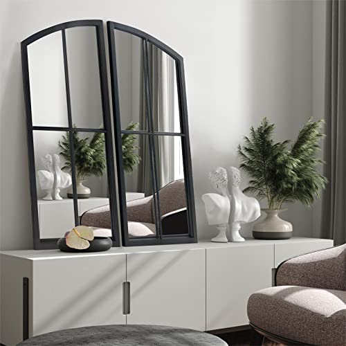 OUSHUAI Schwarzer Bogenspiegel, Fensterscheibe, Wanddekoration, Bauernhaus-Wandspiegel mit Eisenrahmen für Eingang, Flur, Wohnzimmer, Kamin. 2 Stück, 66,4 x 34,1 cm von OUSHUAI