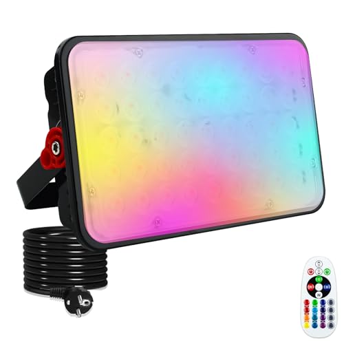 OUSIDE 100W RGB Strahler Outdoor mit Fernbedienung, IP66 Wasserdicht LED Strahler Bunt, 16 Farben, 4 Farbwechselmodi,Dimmbar von OUSIDE