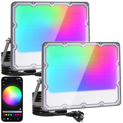 OUSIDE 2 Stück RGB LED Strahler Außen 100W, Flutlicht mit Bluetooth APP, 16 Million Farben Farbwechsel Fluter, IP66 Wasserdicht,12 Musikmodi,44 Farbwechselmodi,Timerfunktion,für Partei,Halloween OUSIDE 2 Stück RGB LED Strahler Außen 100W, Flutlicht mit Bluetooth APP, 16 Million Farben Farbwechsel Fluter, IP66 Wasserdicht,12 Musikmodi,44 Farbwechselmodi,Timerfunktion,für Partei,Halloween von OUSIDE
