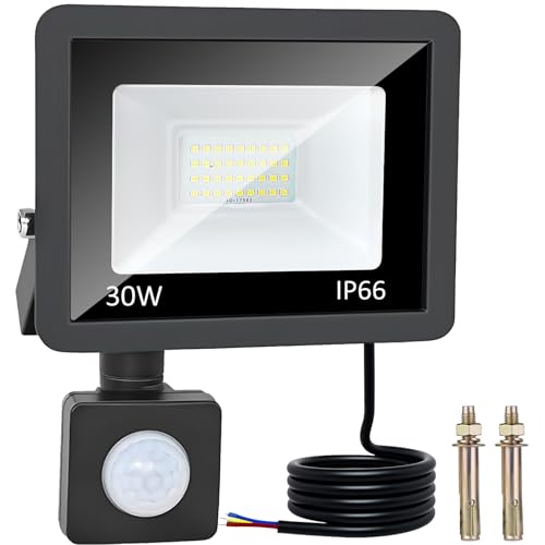 OUSIDE LED Strahler mit Bewegungsmelder Außen, 30W Outdoor Fluter IP66 Wasserdicht, 2600LM 6500K Kaltweiß Scheinwerfer Für Außenhöfe, Garage, Hauseingänge, Flure und Durchgänge von OUSIDE