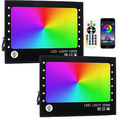 OUSIDE RGB LED Strahler,2 Stück 100W Fluter Außen Bluetooth Objektbeleuchtung,LED Fluter Flutlichtstrahler, IP66 Wasserdicht LED Flutlicht für Balkone,Gärten Stimmungslichter von OUSIDE